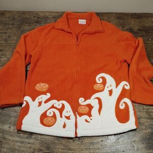 Toffee Apple Jacket Small Orange Fleece Coat Full Zip Halloween GHOSTS